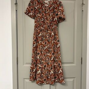Terra-cotta with Paisley design dress from loft. Size small petite.